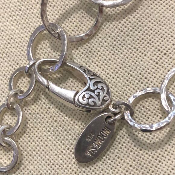 LOIS HILL Sterling Silver Faceted Green Amethyst Hammered Open Link Necklace - Picture 8 of 17